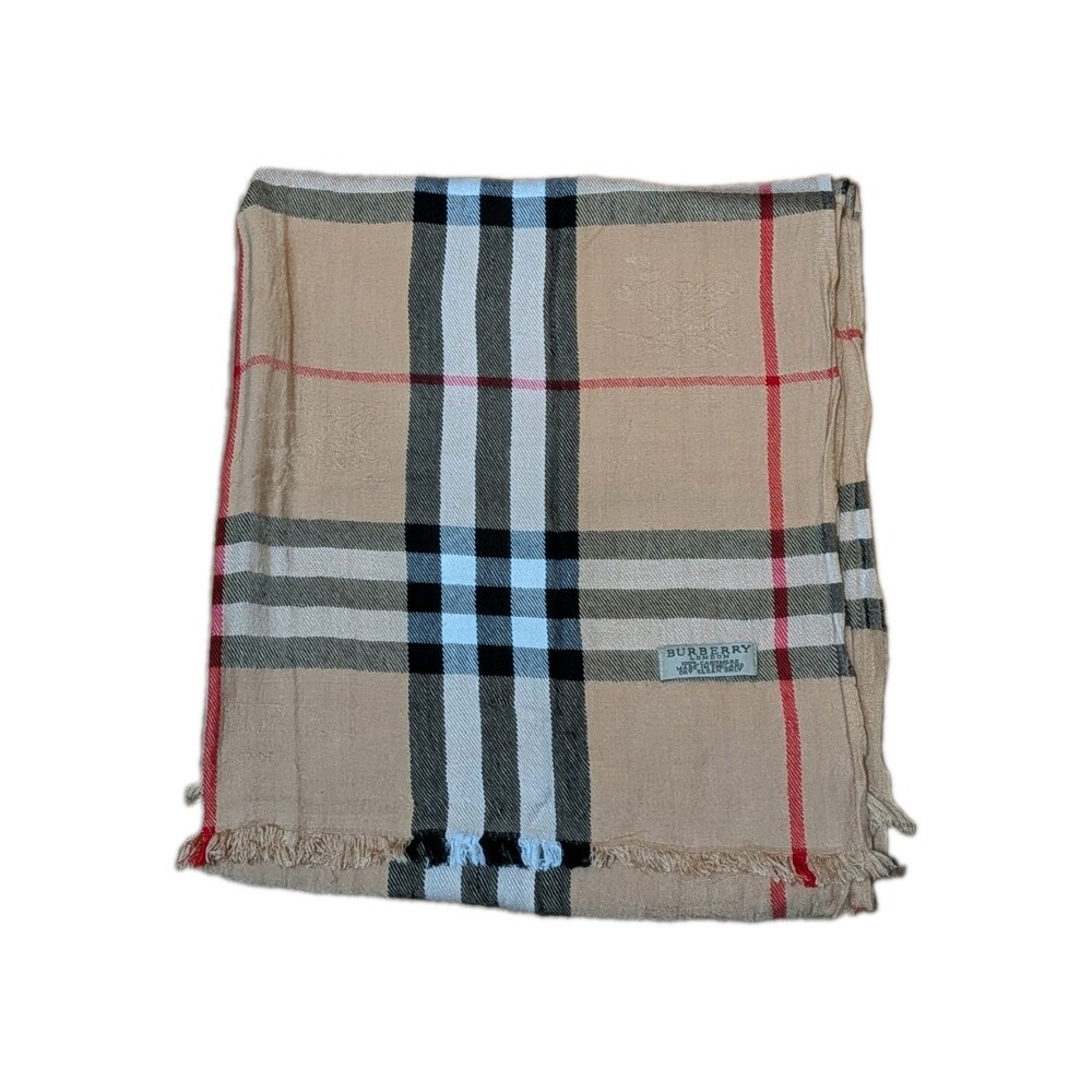Burberry London Nova Check 100% Cashmere England Made Scarf Logo Beige Classic